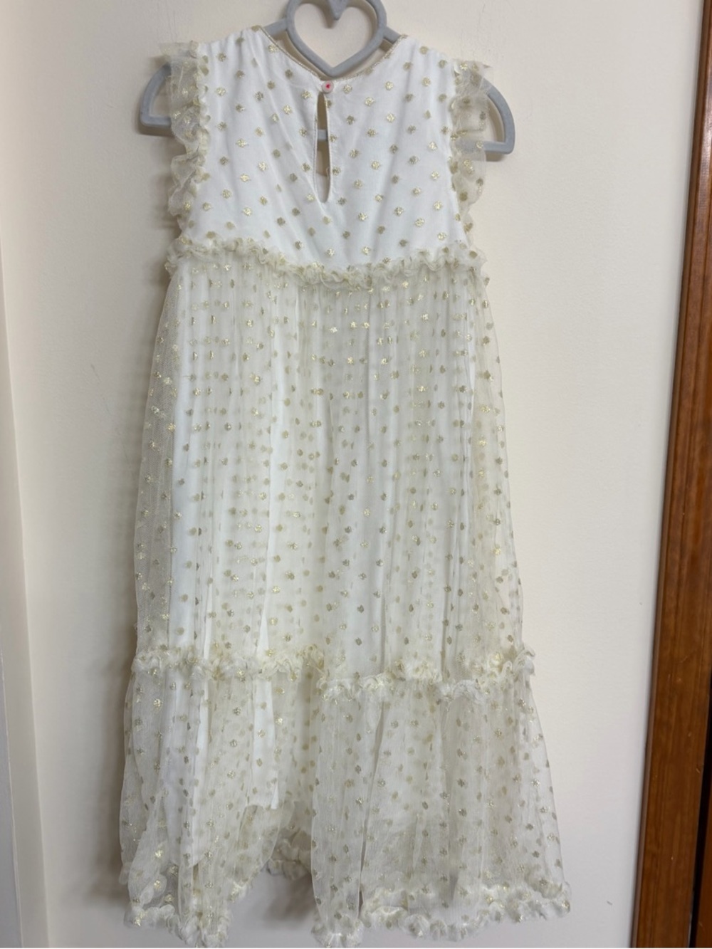 Girls Mini Biden White and Gold Dot Tulle Dress - Picture 4 of 5